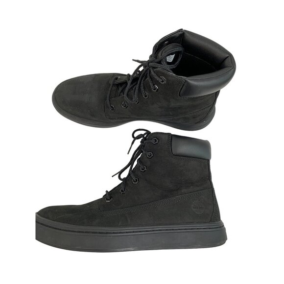 Womens 8.5 Timerland Black Suede Leather Combat Boots Ankle EUC Lace Up 7092 - Picture 1 of 12